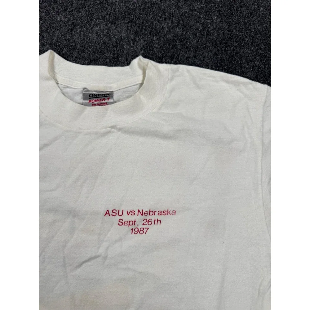 VTG 1987 Nebraska Cornhuskers vs ASU Sun Devils T Shirt Plow The Hicks USA L